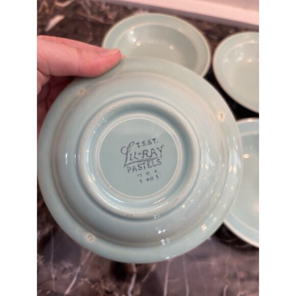 Vintage TS&T Luray Pastels Blue Rim Fruit Dessert Bowl 5 3/8" MCM Set Of 6 - Picture 5 of 9